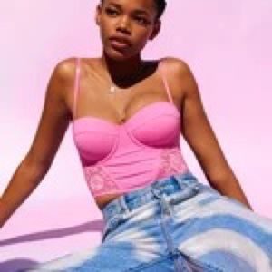 Glassons Pink Lace Up Corset Top